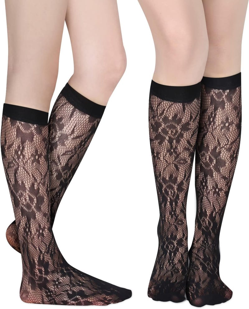 Benefeet Sox Womens Fishnet Knee High Socks White Black Lace Mesh Sexy Stockings Hollow Out Sheer Tube Calf Sock - Image 2